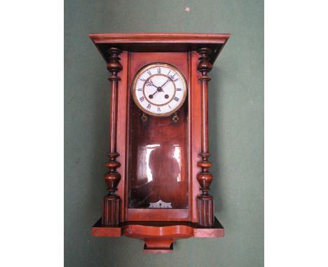 A Vienna style wall clock, striking, 5 inch enamel dial