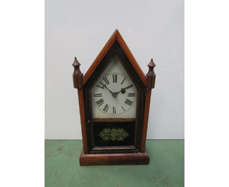 A 19th Century American Gothic style mantel clock, 38cm high 