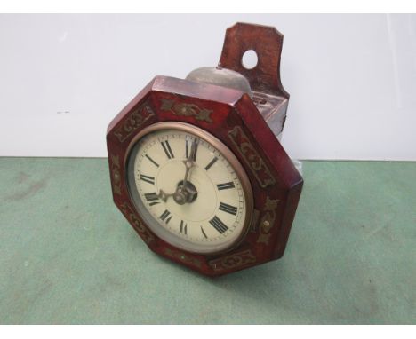 A 'Postman' octagonal brass and mother of pearl inlaid striking wall clock, 6 inch enamel dial