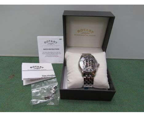 A Rotary automatic skeletonised gent's wristwatch, boxed with spare links and papers