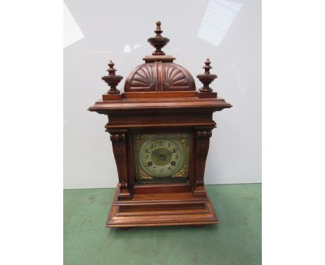 An early 20th Century mahogany mantel clock with Arabic silvered dial, 48cm high