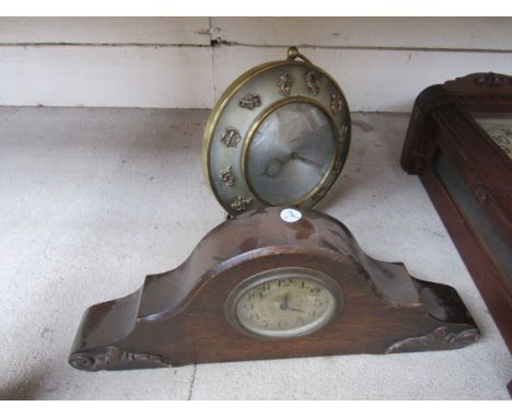 An oak Napoleon hat mantel clock and a Fortuna brass Zodiac clock
