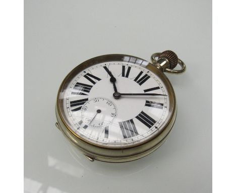 An open faced Goliath pocket watch, Roman enamel dial with subsidiary seconds