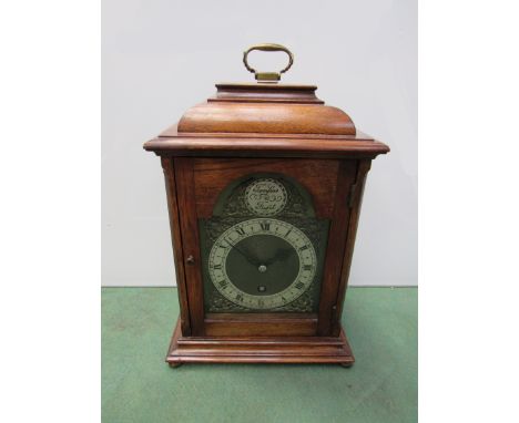 A 20th Century Tempus Fugit mantel clock with silvered Roman chapter ring, 31cm high