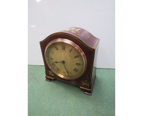 An early 20th Japanned mantel clock with gilt and engine turned Roman dial, 13.5cm high