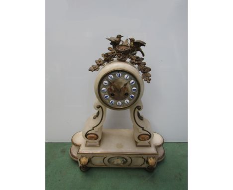 A 19th Century French alabaster and ormulu mantel clock a/f, 43cm high