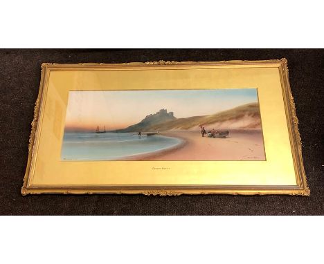 Early 20th century gilt framed seascape watercolour painting by Garman Morris signed measures approx 69cm by 28cm 