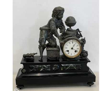 Antique Japy Freres &amp; Co black marble and spelter mantle clock 