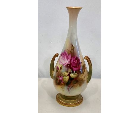 Royal Worcester Vase floral painted and Signed Henry Martin measures approx 29cm tall in good condition 