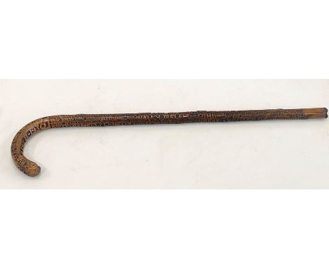 Antique folk art walking stick with all over carving boxing interest  belonged to Frank Moody (27 August 1900 – 29 July 1963)