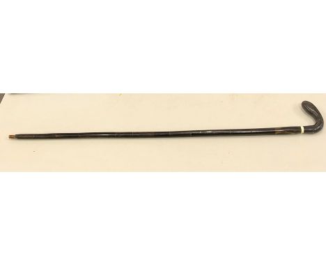 Victorian gents horn walking stick constructed of 15 pieces of figured coloured horn in good condition length 88cm handle wid