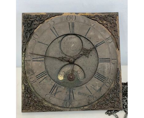 18th century 30 hour brass dial longcase clock movement  by Thomas Bayley Burton 1764-1790 12in dial 