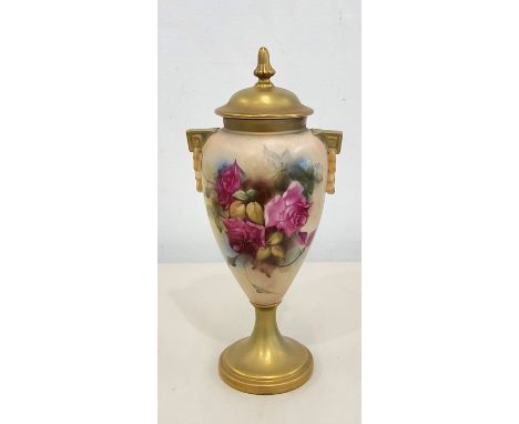 Signed Royal Worcester fruit lidded vase measures appox 21cm tall