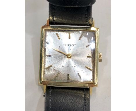 Vintage 18ct gold Tissot Stylist gents wrist watch square face 