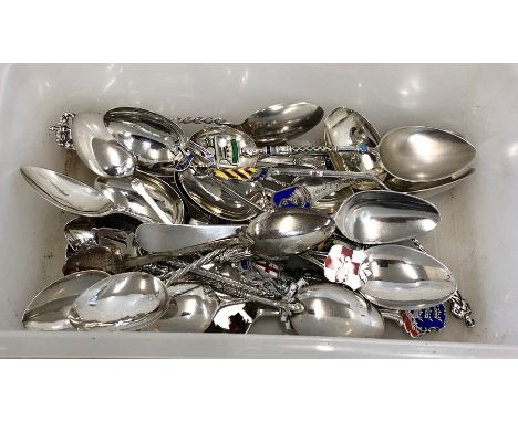 Collection of silver and enamel souvenir spoons all have silver hallmarks mainly  925 grade total weight 330g