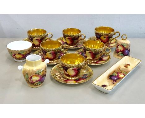 Selection of fruit pattern Aynsley ware includes 6 cups and saucers etc, signed N Brunt 