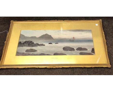 Early 20th century gilt framed seascape watercolour painting by Garman Morris signed measures approx 69cm by 28cm 