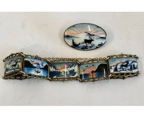 Norway silver and enamel bracelet hallmarked 925s Hestenes Norway with similar brooch in good condition no enamel damage 