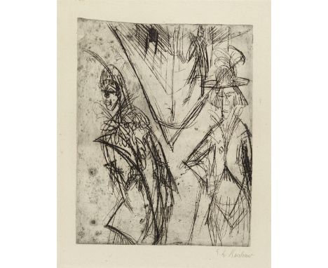 Ernst Ludwig Kirchner, Kokotten bei NachtOriginal-Radierung auf Kupferdruckpapier. 25,3/26 x 20,1 cm (48,9/49,4 x 31,8/32,5 c