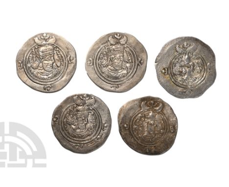 6th - 7th century AD.. Five silver Drachms of the Parthian dynasty.  20.44gr total (). Acquired on the UK market before 2000;