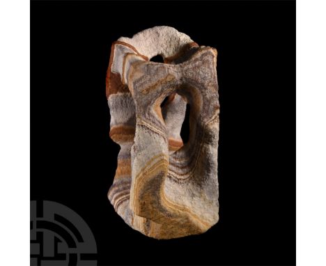 Displaying attractive brown banding, probably due to wind-weathering, collection number 363.  315 grams, 10.5 cm high (4 1/8 