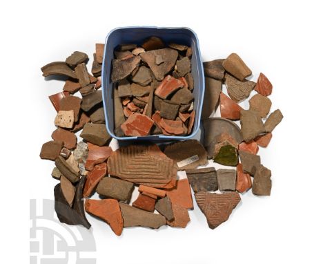 1st-4th century A.D.. Mixed group of ceramic fragments including rooftiles, rim-sherds and other items.  2.3 kg total, 1.6-12