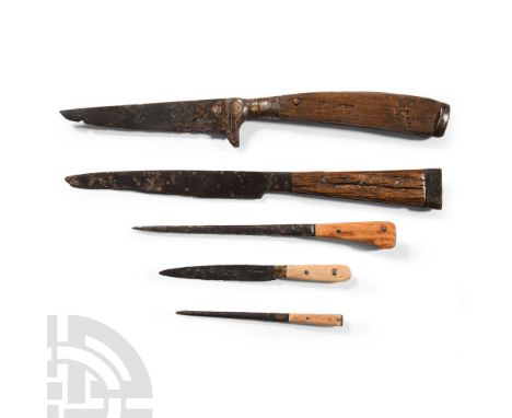 15th-17th century A.D.. Including a single-edged straight-bladed knife with scale-tang handle, one similar with hooked bolste