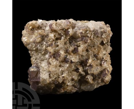 With greyish white, mauve, brass-yellow and greenish white crystals, collection number 367.  1.26 kg, 12 cm (4 3/4 in.). Acqu