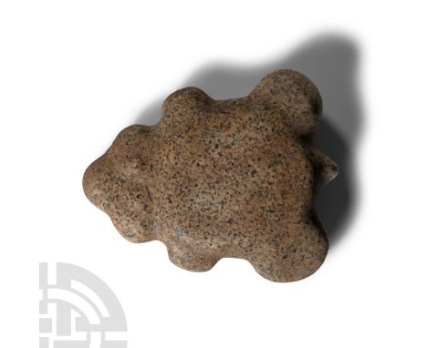 Neolithic Period, circa 6th-4th millennium B.C. or later. Plano-convex in section with tapering body and radiating limbs.&nbs