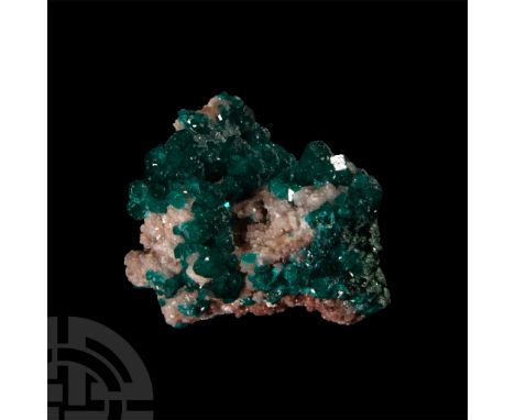 With small, well-formed emerald-green, pinkish white and turquoise green crystals, collection number 518.  24.9 grams, 35 mm 