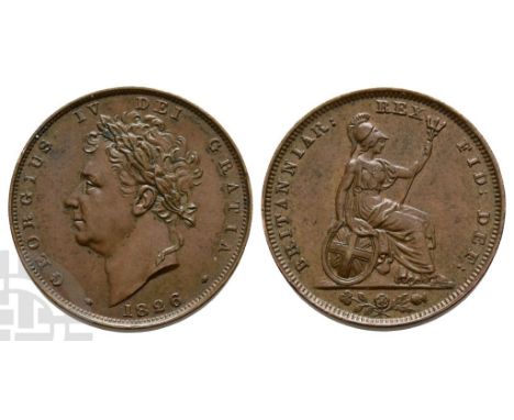 1826. GEORGIUS IV DEI GRATIA · 1826 ·, laureate head of King George IV to left / BRITANNIAR: REX FID: DEF:, seated figure of 