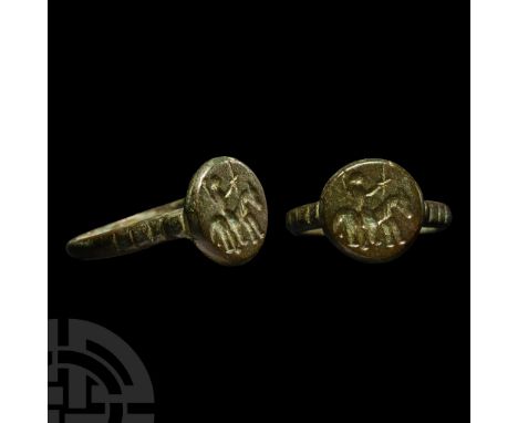 15th-16th century A.D.. With trumpet-shaped bezel, incuse figure of a horseman brandishing his sword, possibly St. Michael. C