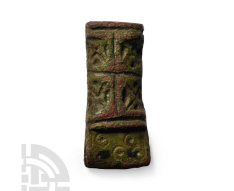 10th-11th century A.D.. With split attachment plate held by two rivets and featuring ring-and-dot detailing; D-section segmen