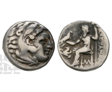 As strategos of Asia, 320-306/5 BC, or king, 306/5-301 BC.. Head of Herakles to right, wearing lion skin headdress, paws tied