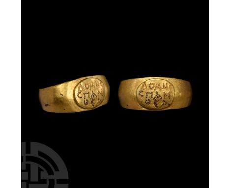 2nd century A.D.. With flat shoulders and raised ellipsoid plaque, pointillé Greek inscription '????? / C??? / ?[.]A' (Domnos