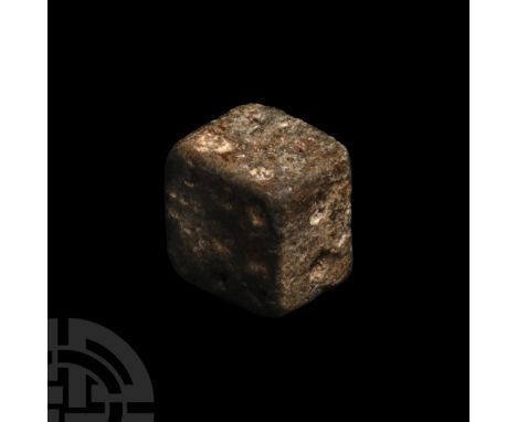 1st-2nd century A.D.. Cuboid with impressed point markings disposed 6:6, 2:3, 5:4; old collector's tag '250'. See Beutler, F.