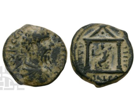 AD 193-211.. AV K C?? C?OYH C?(?), laureate, draped and cuirassed bust to right, seen from rear / A?PI ??TPA MHT (anticlockwi