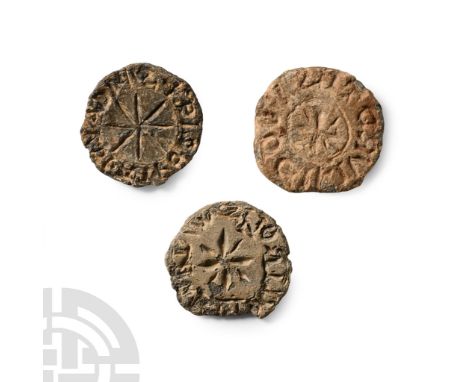 14th century A.D.. Each with a loop to the reverse, central rosette and surrounding legend to the rim.  36.93 grams total, 26