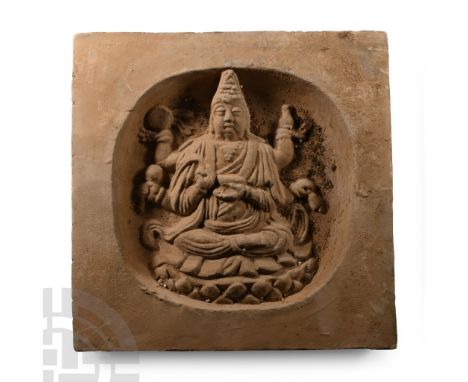 Song Dynasty, 960-1279 A.D. or later. Circular recess with high-relief modelled figure of Mah?k?la sitting cross-legged on a 