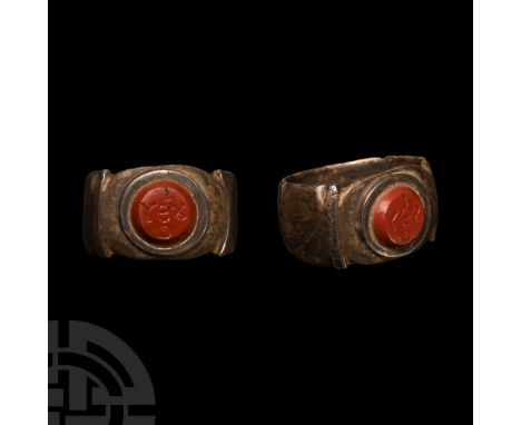 3rd-4th century A.D. and later. With baluster detailing to the shoulders, later inset jasper stud with legend '?X?Y?' (= ICTU