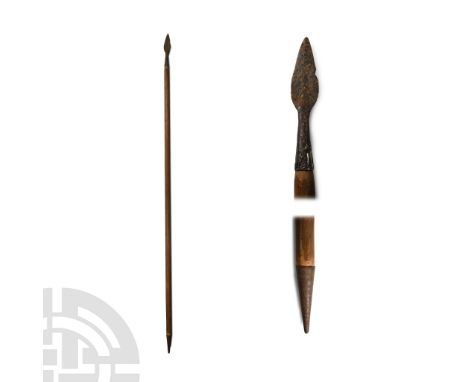 14th-16th century A.D. and later. With split socket and small lozenge-shaped head, lentoid in section; conical ferrule; woode