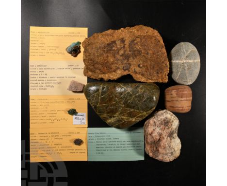 Comprising: quartz mica schist from Skiathos Island, Greece, collection number 515; orthoclase from Portugal, collection numb