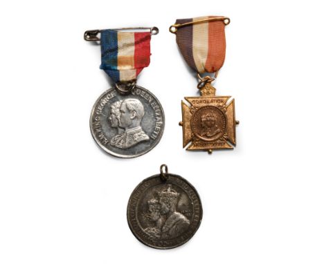 1937. Comprising: three medals to commemorate George VI and Queen Elizabeth's coronation on 12th May 1937.  54.65gr total, 40