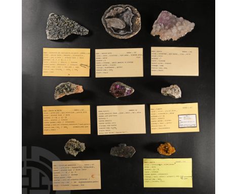 Comprising: bismuth from Czechoslovakia, collection number 417; barite from Colorado, USA, collection number 570; pyrite on b