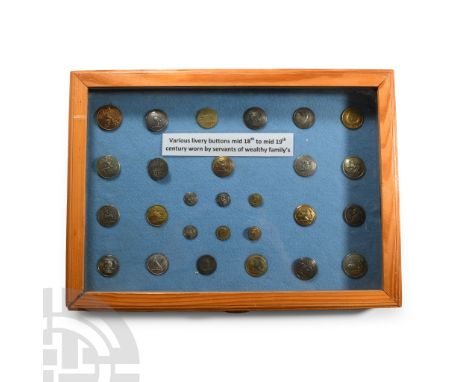 Mid 18th-mid 19th century A.D.. Including gilt and tinned types with heraldic crests on torses and crowns, rampant lions and 