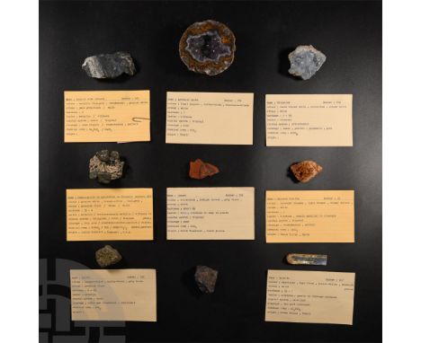 Comprising: blue kyanite from Minas Gerais, Brazil, collection number 427; stained calcite from Ghajn Tuffer, Malta, collecti