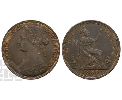 Dated 1860.. VICTORIA D : G : BRITT : REG : F : D :, laureate and draped bust to right / Denomination around seated figure of