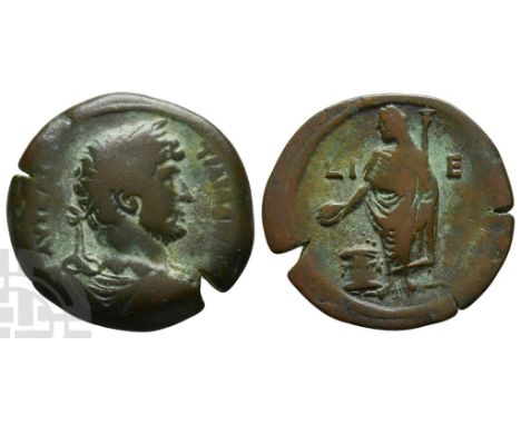 AD 117-138.. AVT KAI TPAI A?PIA C?B, laureate, draped and cuirassed bust to right, seen from rear / Emperor standing facing, 