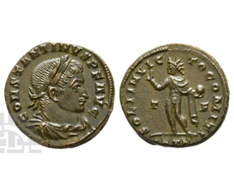 AD 307/310-337.. CONSTANTINVS P F AVG, laureate, draped and cuirassed bust to right / SOLI INVICTO COMITI, radiate Sol standi