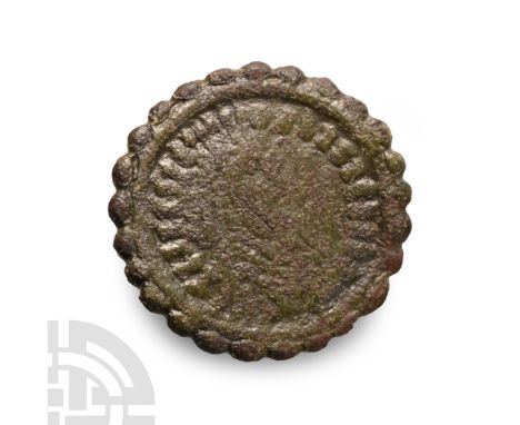 Circa 9th century A.D.. With dentilled rim and profile bust in imitation of a coin design. Cf. Abramson, T., Sceattas. An Ill